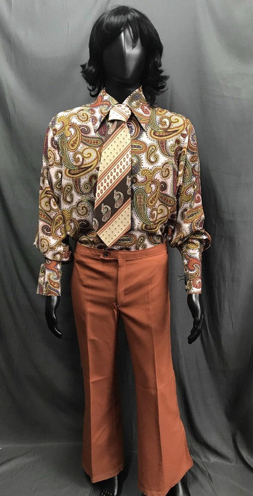 60-70s Mens Costume - Pattern Shirt and Tie with Brown Pants - Hire - The Costume Company | Fancy Dress Costumes Hire and Purchase Brisbane and Australia