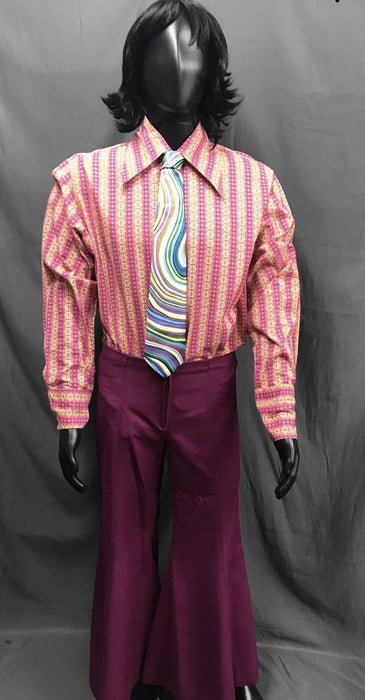 60-70s Mens Costume - Stripe Shirt with Purple Pants - Hire - The Costume Company | Fancy Dress Costumes Hire and Purchase Brisbane and Australia