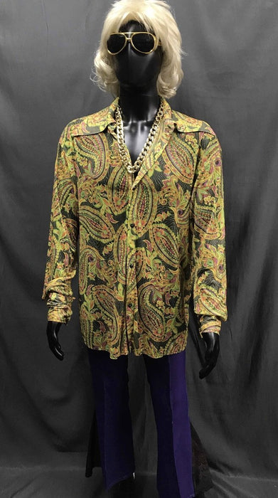 60-70s Mens Disco Costume - Hippie Shirt with Purple Flares - Hire - The Costume Company | Fancy Dress Costumes Hire and Purchase Brisbane and Australia