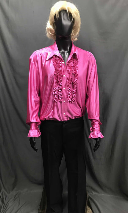 60-70s Mens Disco Costume - Wedding Singer Shirt with Black Flares - Hire - The Costume Company | Fancy Dress Costumes Hire and Purchase Brisbane and Australia