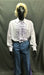 60-70s Mens Disco Costume - White Long Sleeve Shirt with Blue Flares - Hire - The Costume Company | Fancy Dress Costumes Hire and Purchase Brisbane and Australia