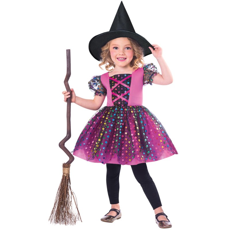 Costume Rainbow Witch Girls Cute Little Halloween Witch
