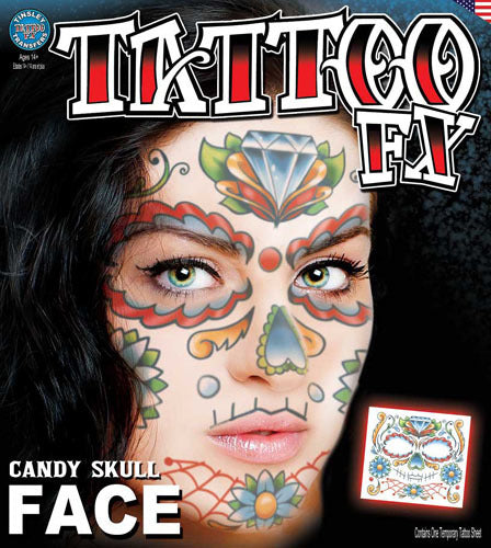 Candy Skull Face Day Of The Dead Temporary Tattoo - Buy Online Only