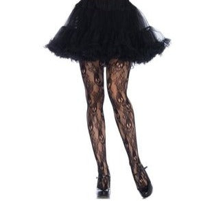 Black Fishnet Skull Tights - Gothic Day of the Dead Halloween Fish Net