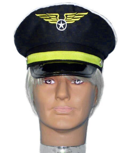 Pilot Hat - Black with Wings - The Costume Company | Fancy Dress Costumes Hire and Purchase Brisbane and Australia