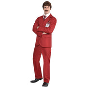 Anchorman Costume Ron Burgundy inc Tie + Badge + Moustache
