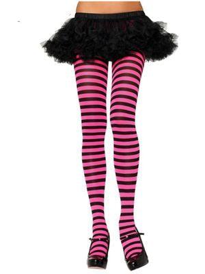 Black and Lime Stripe Witch Tights