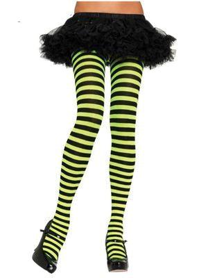 Black and Lime Stripe Witch Tights