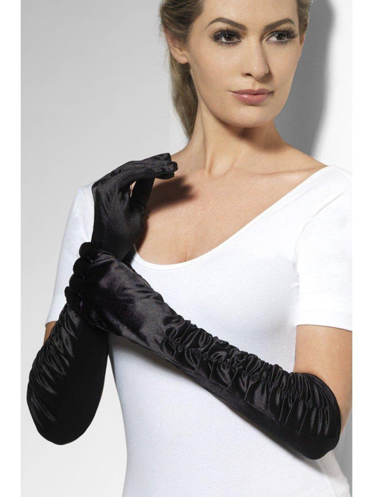 Black Long Gloves Velveteen - The Costume Company