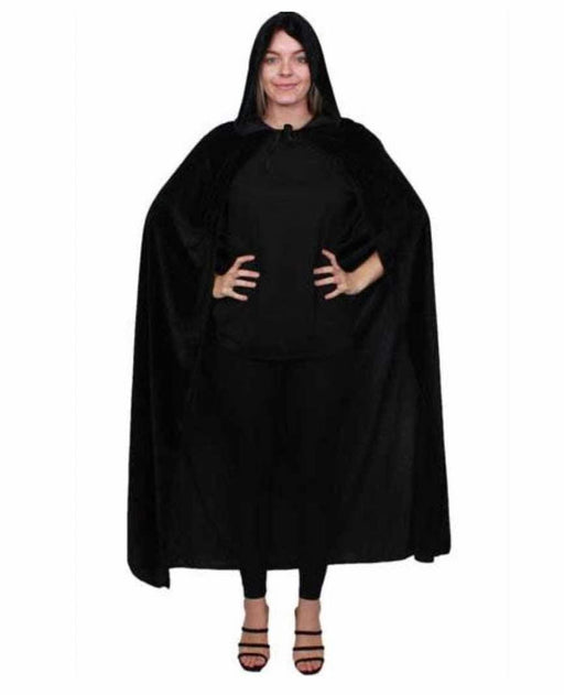 Black Long Velvet Cape with Hood - The Costume Company