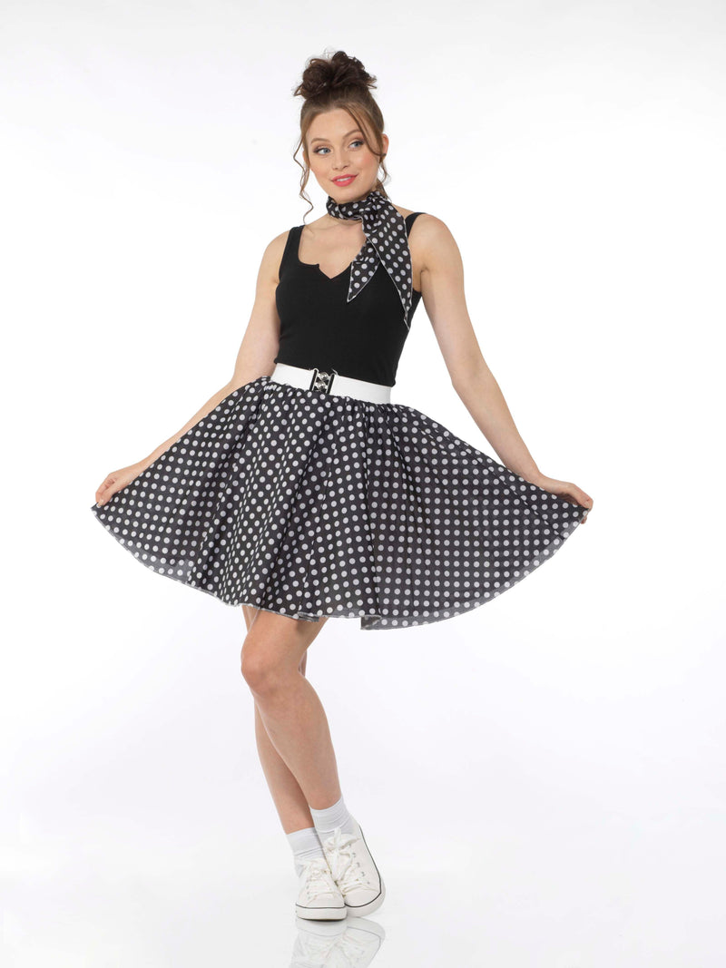 Black Rockabilly Polka Dot Skirt + Neck Scarf 