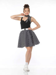 Black Rockabilly Polka Dot Skirt + Neck Scarf 