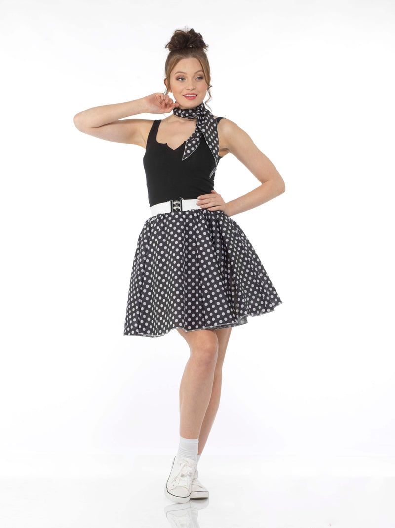 Black Rockabilly Polka Dot Skirt + Neck Scarf 