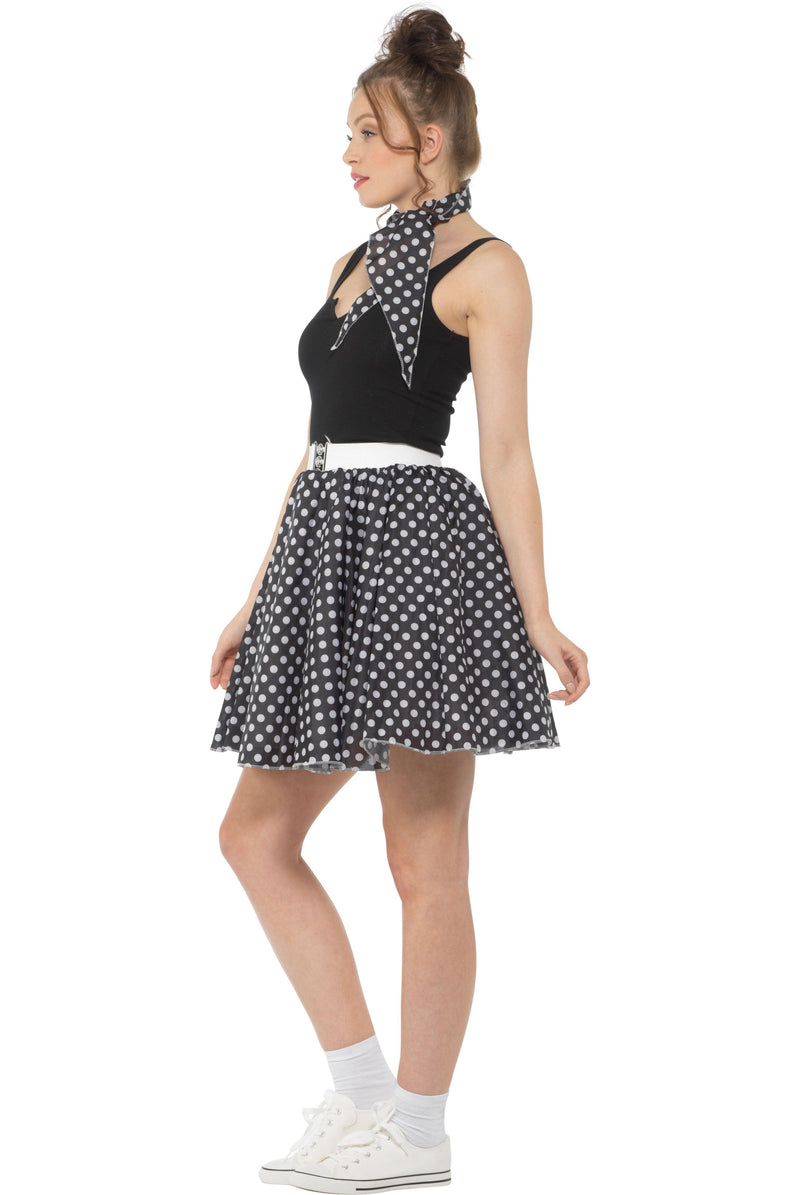 Black Rockabilly Polka Dot Skirt + Neck Scarf 