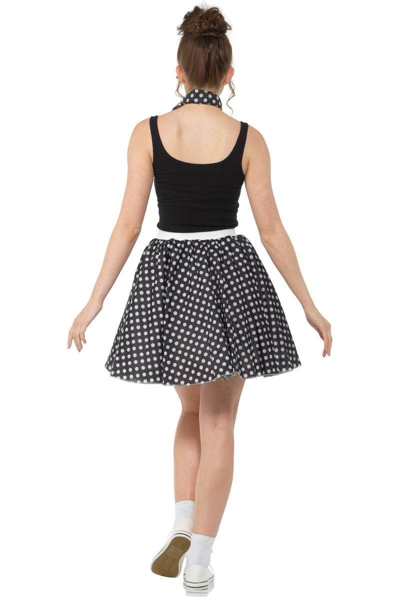 Black Rockabilly Polka Dot Skirt + Neck Scarf 