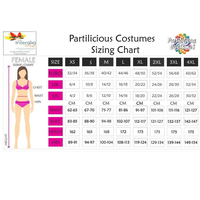 size chart for Cinderella costume