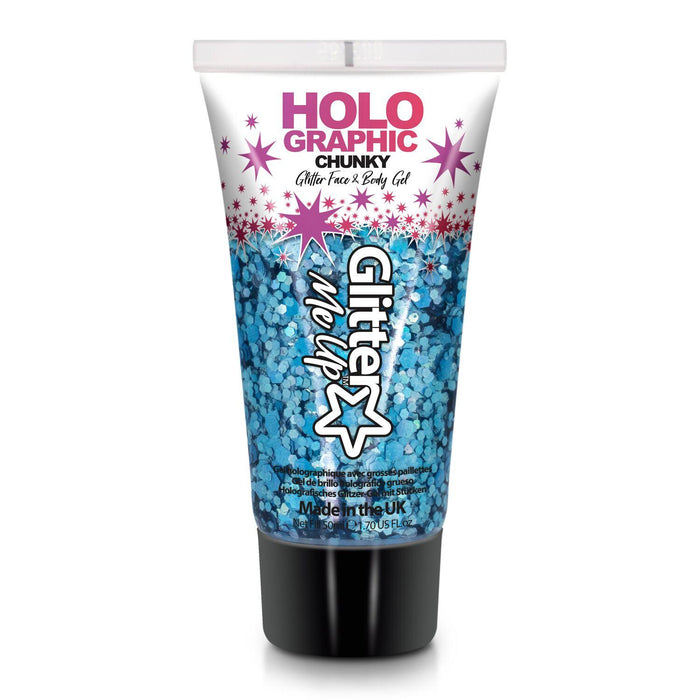 Cosmic Blue Holographic Chunky Glitter Gel 12ml - The Costume Company