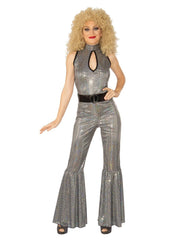 Disco Diva Silver Jumpsuit Costume 
