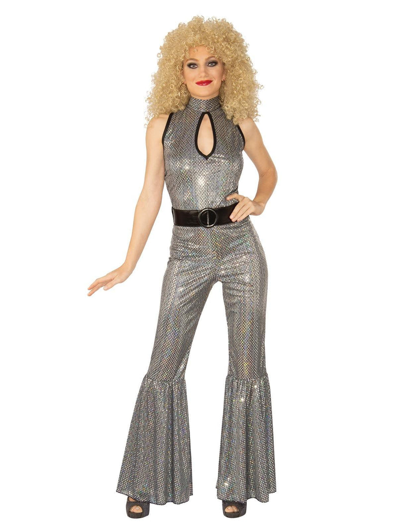 Disco Diva Silver Jumpsuit Costume 