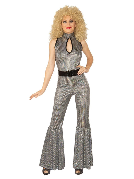 Disco Diva Silver Jumpsuit | Buy Online - The Costume Company | Australian & Family Owned 