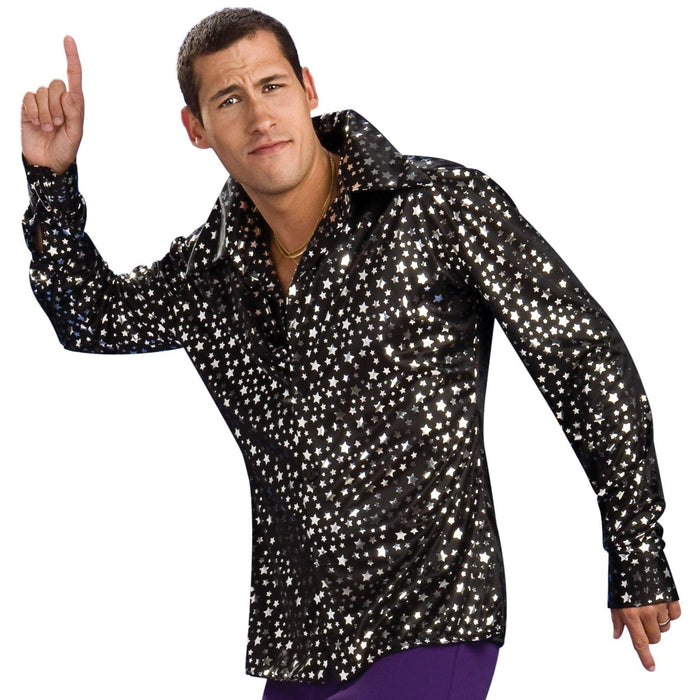 Disco Shirt Black with Silver Stars Costume - Buy Online Only - The Costume Company