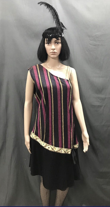 Drop Wasted Dress Roaring 20's Purple Gold Stripe - Hire - The Costume Company | Fancy Dress Costumes Hire and Purchase Brisbane and Australia