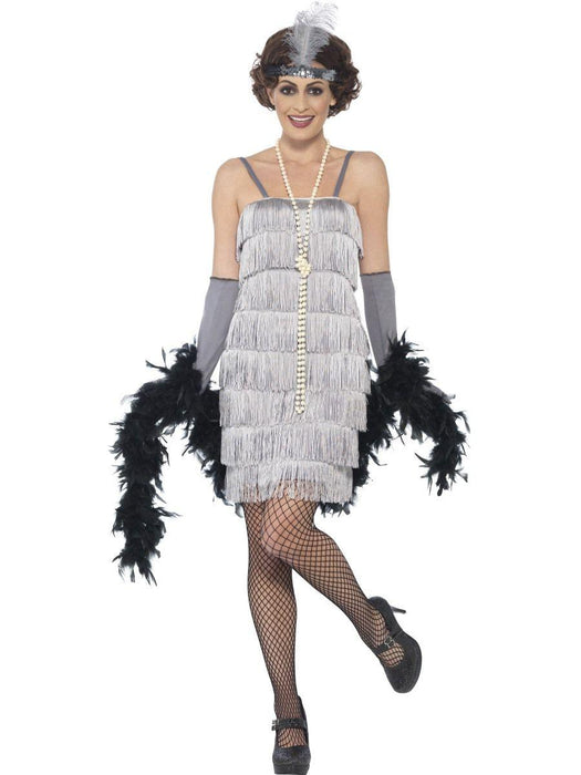 Flapper Dress - Short Silver Costume - The Costume Company