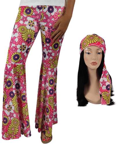Flower Power Bellbottom Pants Pink 60s Costume
