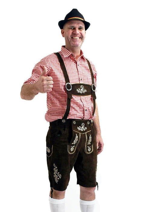 Genuine Premium Leather Oktoberfest Lederhosen With Pockets, And A Shirt - The Costume Company