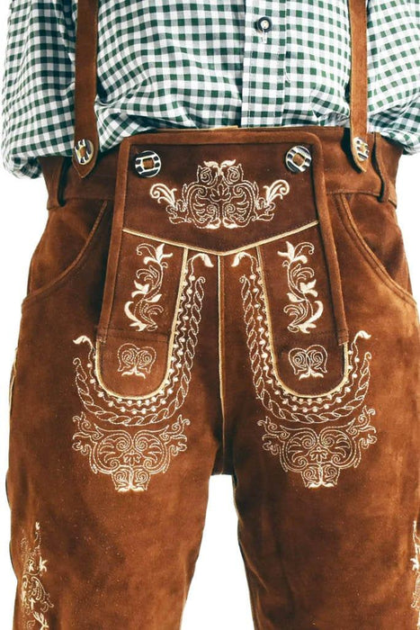 Genuine Premium Leather Oktoberfest Lederhosen With Pockets, And A Shirt - The Costume Company