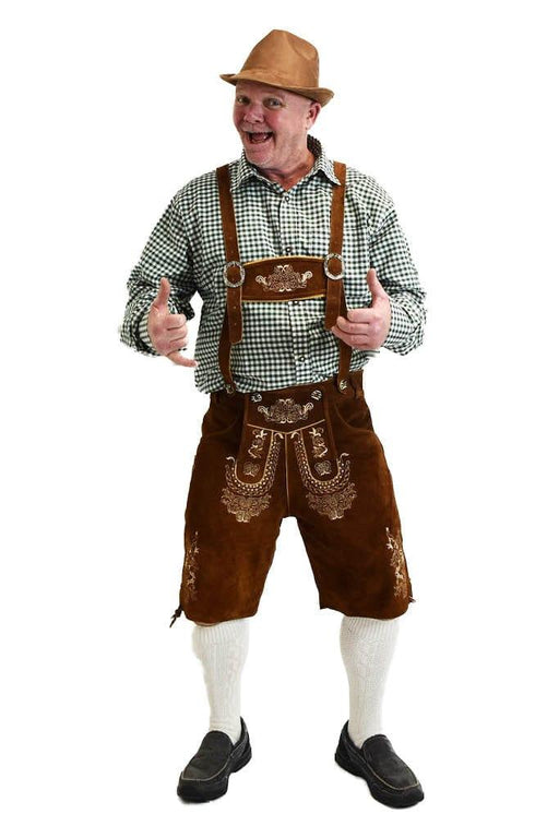 Genuine Premium Leather Oktoberfest Lederhosen With Pockets, And Shirt - The Costume Company