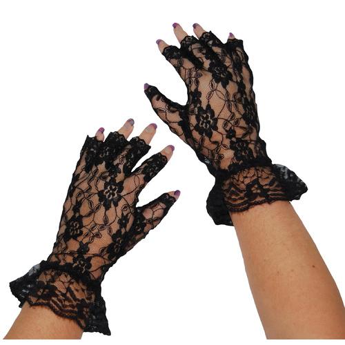 Gloves Black Lace Fingerless - The Costume Company | Fancy Dress Costumes Hire and Purchase Brisbane and Australia