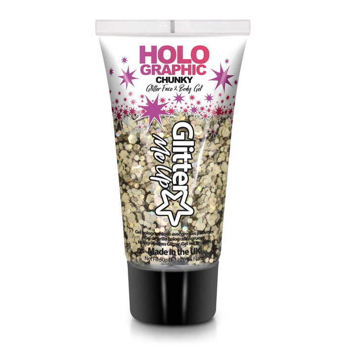 Golden Girl Holographic Chunky Glitter Gel 12ml - The Costume Company