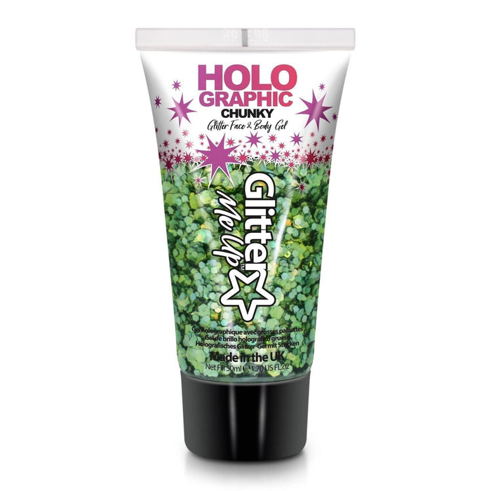 Green Envy Holographic Chunky Glitter Gel 12ml - The Costume Company