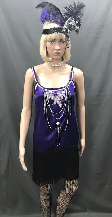 Flapper Dress Roaring 20's Purple with Black Trim - Hire