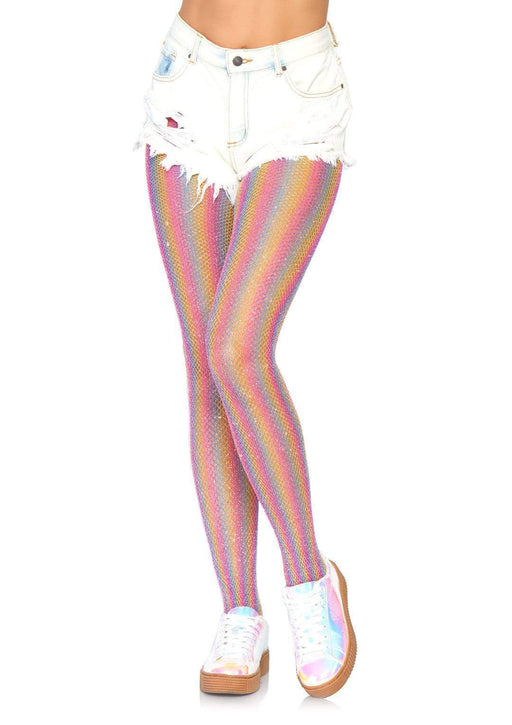 Shimmer Rainbow Coloured Lurex Striped Fishnet Stockings |  Buy Online - The Costume Company | Australian & Family Owned 