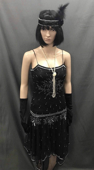 1920s Dress - Long Black Beaded Sexy Cocktail - Hire - The Costume Company | Fancy Dress Costumes Hire and Purchase Brisbane and Australia