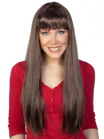 Long Brown Wig with Fringe - The Costume Company | Fancy Dress Costumes Hire and Purchase Brisbane and Australia