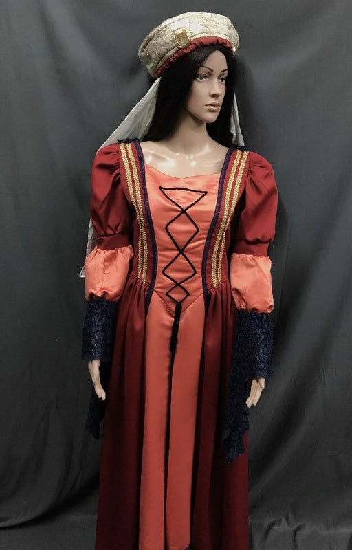 Medieval Apricot and Navy Princess Satin Dress - Hire - The Costume Company | Fancy Dress Costumes Hire and Purchase Brisbane and Australia