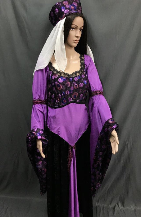 Medieval Bright Purple Dress Large Bell Sleeves - Hire - The Costume Company | Fancy Dress Costumes Hire and Purchase Brisbane and Australia