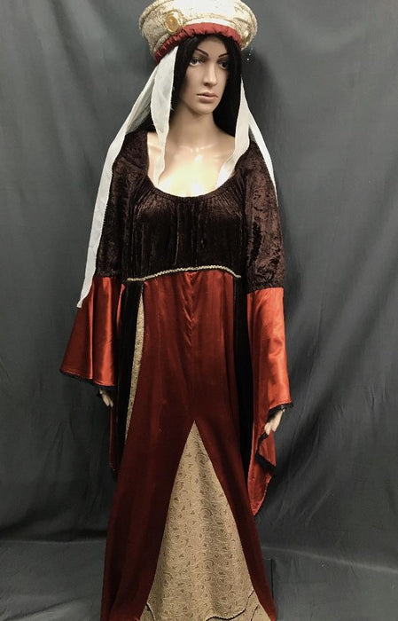 Medieval Burgundy and Brown Noble Lady Dress - Hire - The Costume Company | Fancy Dress Costumes Hire and Purchase Brisbane and Australia