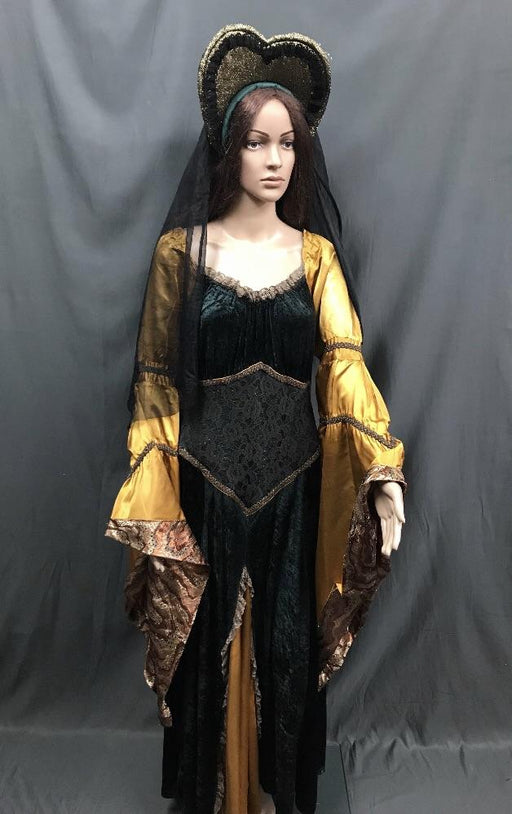 Medieval Dark Emerald Green and Gold Princess Dress - Hire - The Costume Company | Fancy Dress Costumes Hire and Purchase Brisbane and Australia