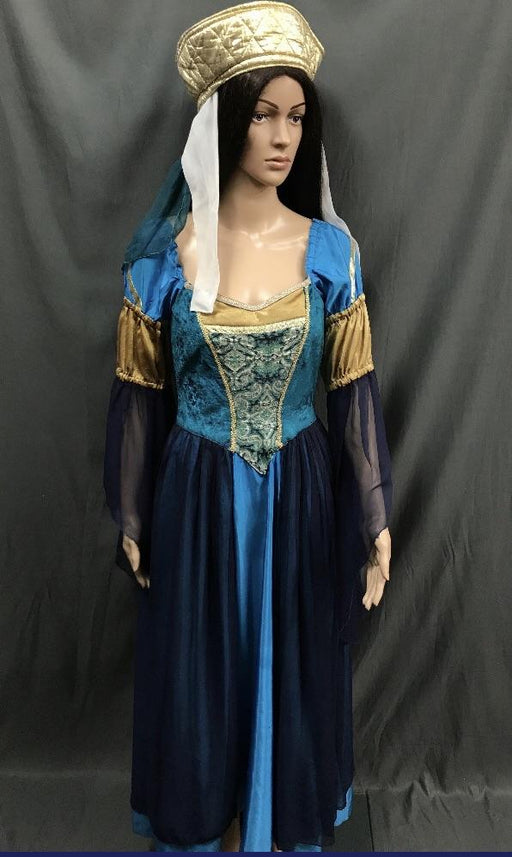 Medieval Light Blue Dress with Gold and Chiffon Sleeves - Hire - The Costume Company | Fancy Dress Costumes Hire and Purchase Brisbane and Australia