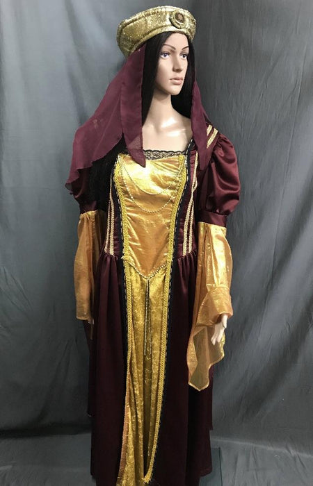 Medieval Princess Burgundy and Gold Dress - Hire - The Costume Company | Fancy Dress Costumes Hire and Purchase Brisbane and Australia