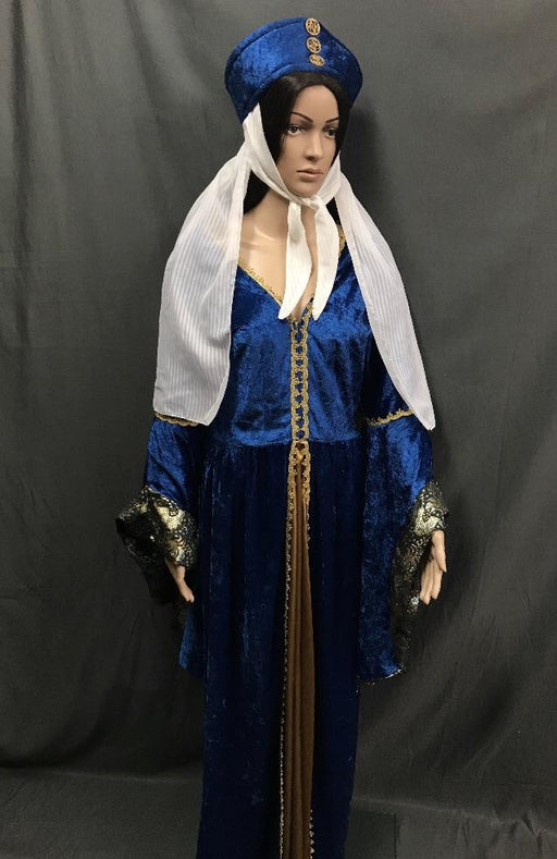 Medieval Royal Blue Dress with Gold Braid - Hire - The Costume Company | Fancy Dress Costumes Hire and Purchase Brisbane and Australia