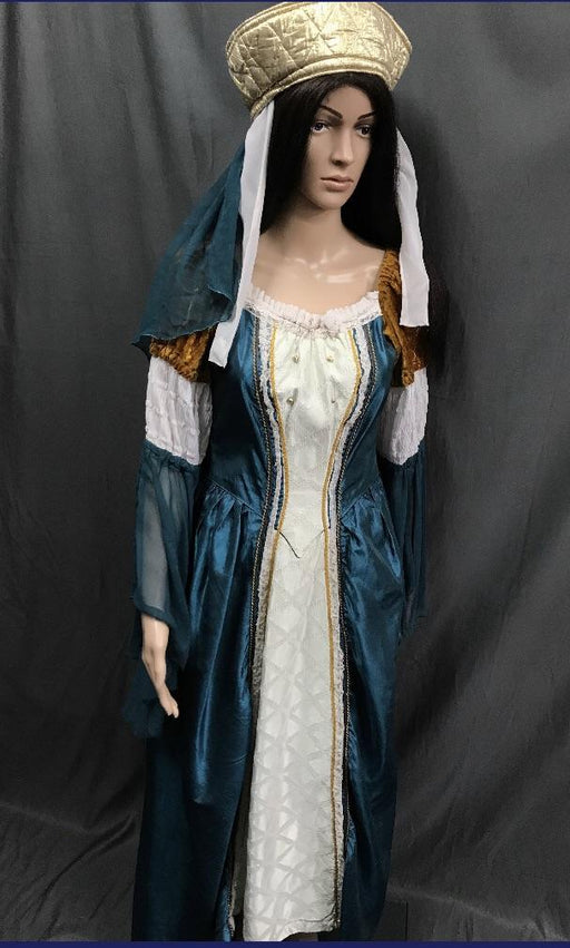 Medieval Teale and White Noble Lady Dress - Hire - The Costume Company | Fancy Dress Costumes Hire and Purchase Brisbane and Australia