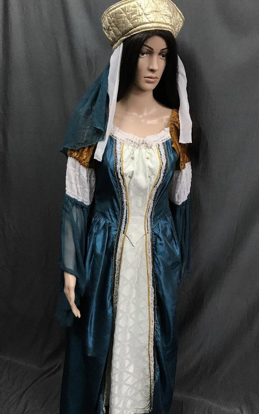 Medieval Teale Blue with Gold and White Dress - Hire - The Costume Company | Fancy Dress Costumes Hire and Purchase Brisbane and Australia