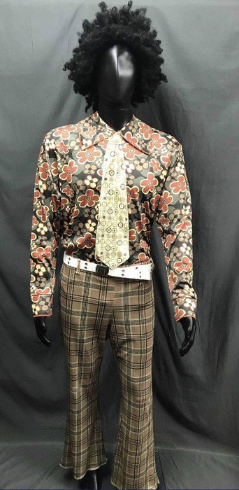 60-70s Mens Costume - Pattern Shirt with Brown Pants - Hire - The Costume Company | Fancy Dress Costumes Hire and Purchase Brisbane and Australia