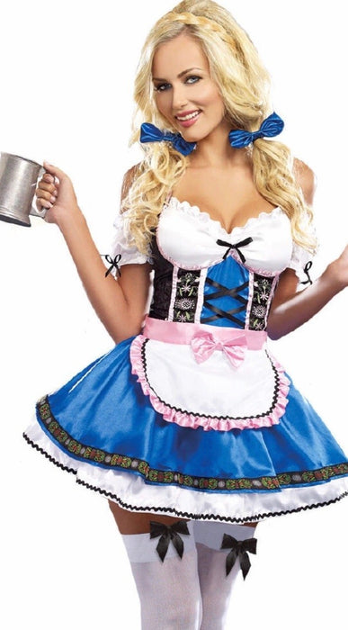 Oktoberfest Fraulein Blue and Pink Beer Maid - The Costume Company | Fancy Dress Costumes Hire and Purchase Brisbane and Australia