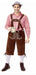 Oktoberfest Suede Look Men's Brown Lederhosen with Pockets and Red Shirt - The Costume Company | Fancy Dress Costumes Hire and Purchase Brisbane and Australia